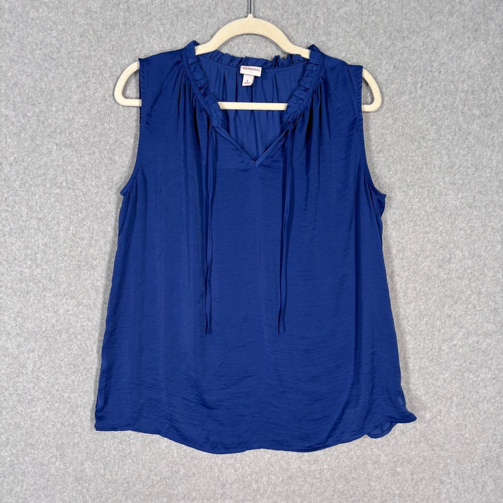 Merona Silky Satin Blouse Large Ruffle Feminine Career‎ Church Resort Cruise